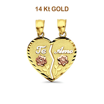 14K Tri Color Gold Te-Amo Pendant 25mmX20mm 2.1 grams